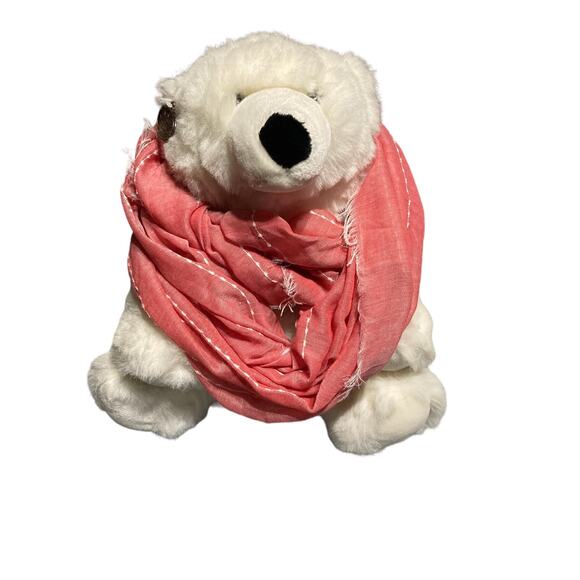 Bloomingdale’s Infinity Scarf coral pink with fringe edge NWT - Picture 1 of 5